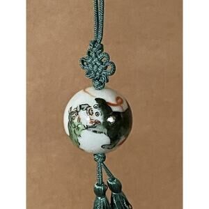 1970s Porcelain Guardian Lion Fu Dog Pendant Necklace Asian Jewelry Estate Find